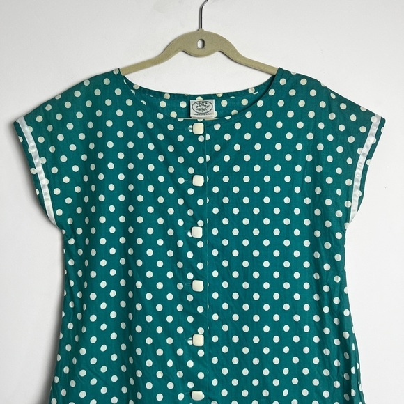 Vintage 1980s Laura Ashley Green White Polka Dot Retro 1920s Style Dress Size 10 - Picture 3 of 12